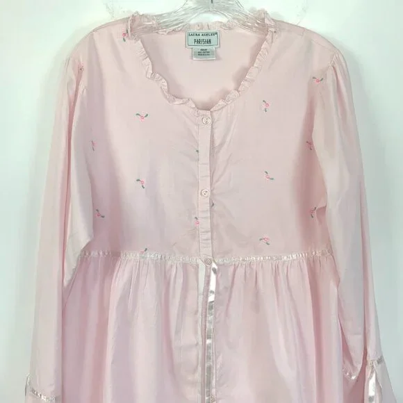 Vintage Laura Ashley Parisian Pink Cotton Nightgown Cottagecore Prairie Y2K Sz M - Picture 5 of 16